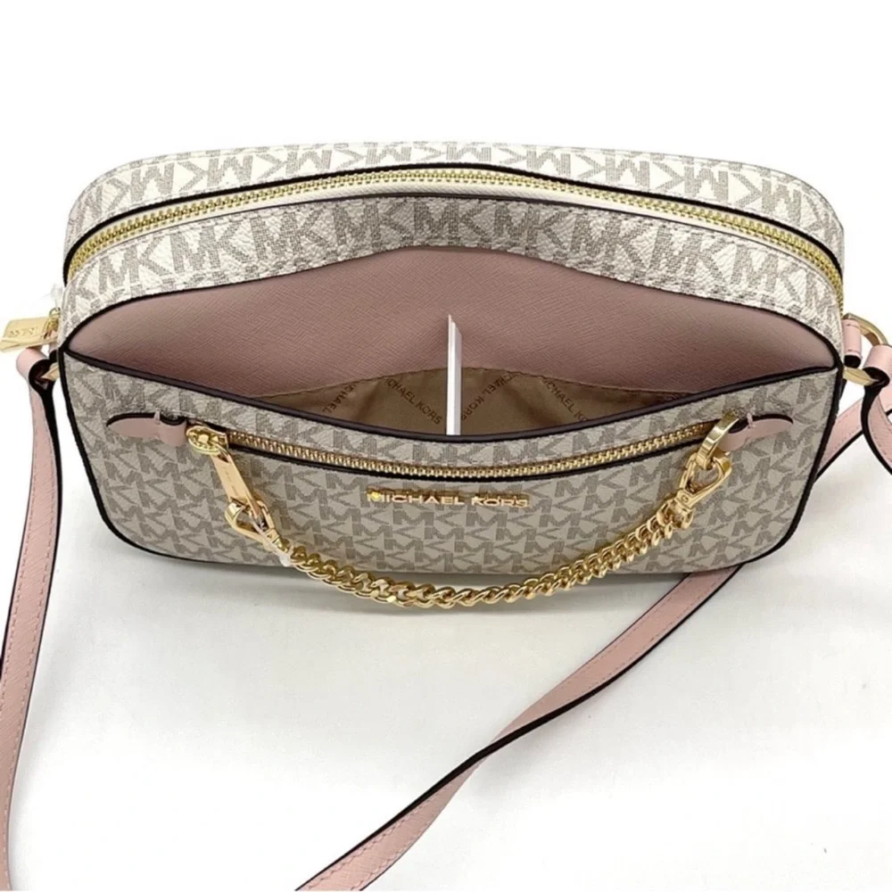 Michael Kors EW Zip Chain Xbody Bag Vanilla/ Light Pink - Picture 11 of 14